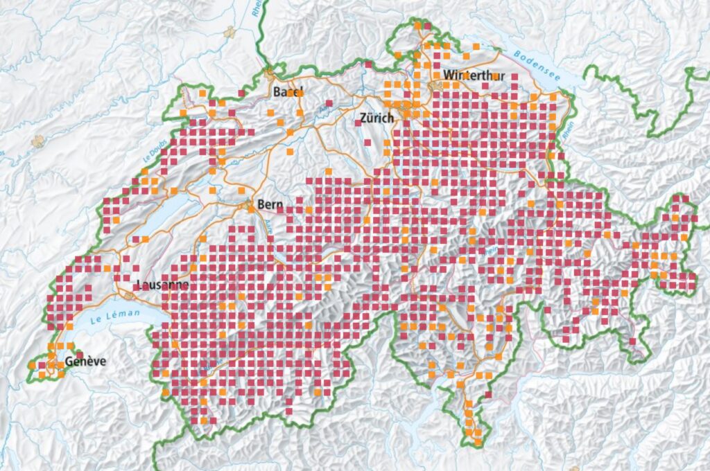 Landkarte zur Illustration der Verbreitung des Baldrian-Scheckenfalters